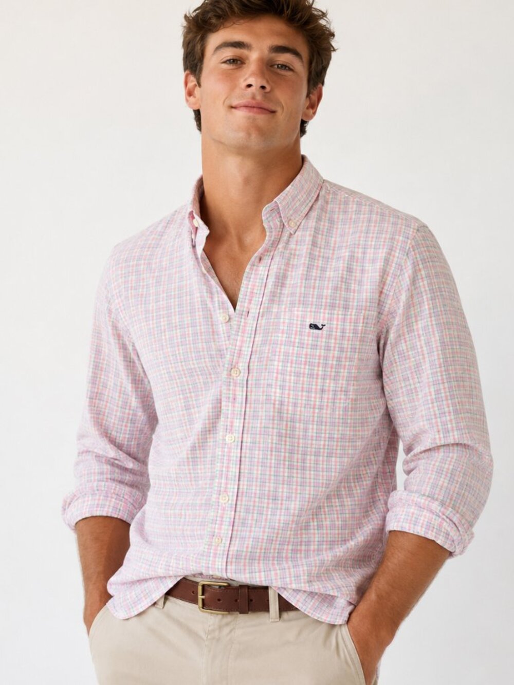 Vineyard Vines Pink and Light Blue Plaid Button-Down Shirt